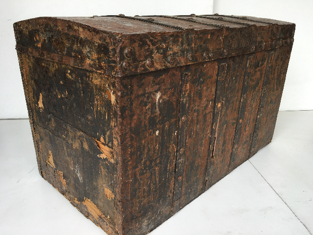 CHEST, Large Aged Rust and Rivet Detail 88x45x55cm H